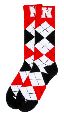 Nebraska Cornhuskers White Argyle Dress Socks