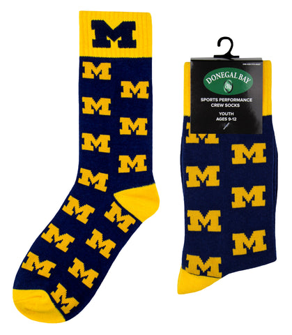 Michigan Wolverines Kid's Repeating Crew Socks (ages 9-12)