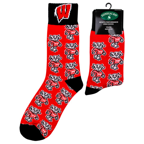 Wisconsin Badgers Kid's Repeating Crew Socks (ages 9-12)