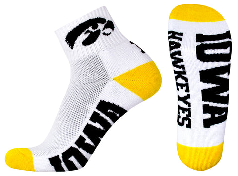 Iowa Hawkeyes White Quarter Socks, Gold Heel/Toe