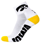 Iowa Hawkeyes White Quarter Socks, Gold Heel/Toe