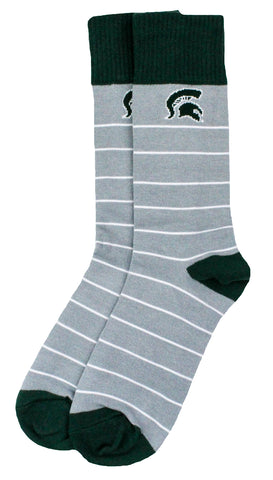 Michigan State Spartans White and Gray Striped Dress Socks