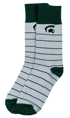 Michigan State Spartans Green and Gray Striped Dress Socks